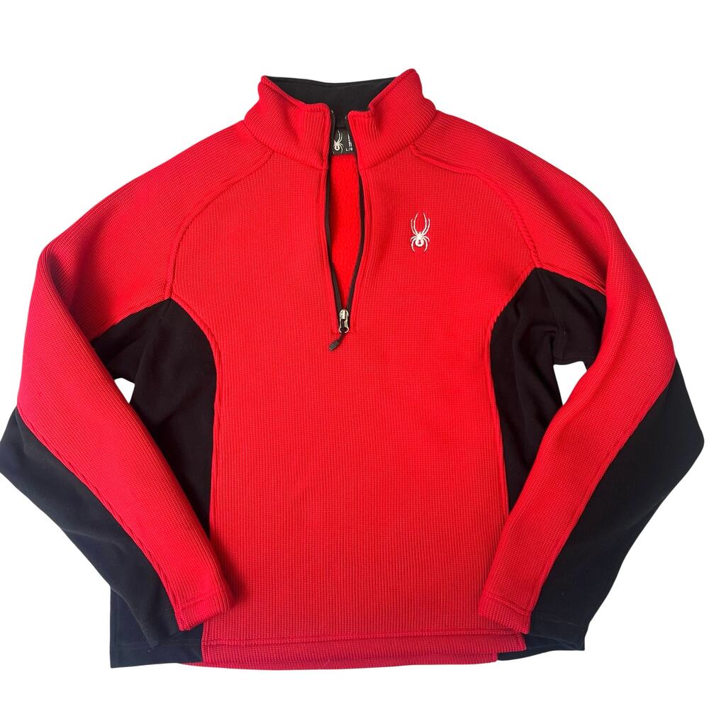 Spyder Core Sweater Large Half Zip Red Black Pullover Fleece Knit Ski Jacket Top